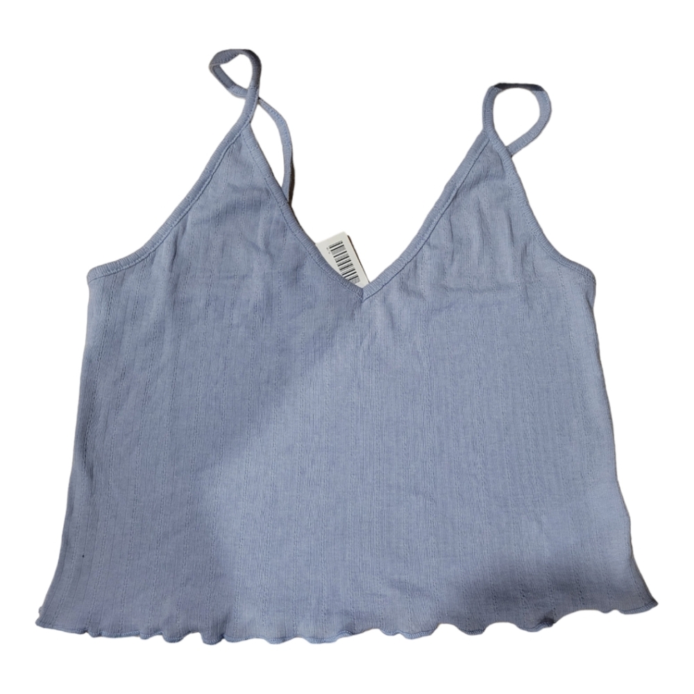 Urban Outfitters Project Social T Blue Ribbed Ruffle Dainty Tank Top Size M
